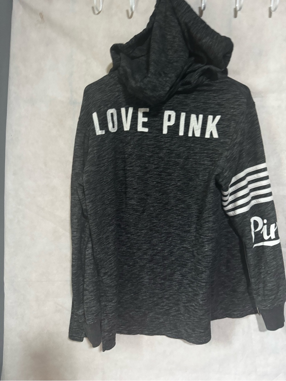 PINK Victoria's Secret Charcoal Hooded Pullover with White 'LOVE PINK'